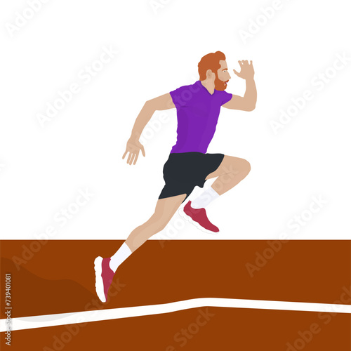 This vector illustration depicts a redhead runner sprinting on a treadmill. The runner's dynamic pose and intense focus convey a sense of determination and athleticism. The illustration captures the e