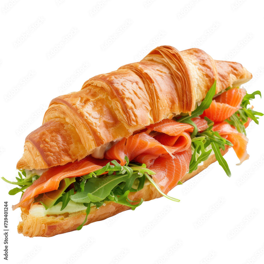 Sandwich with smoked salmon and green salad on transparent background. Sandwich with smoked salmon and green salad on transparent background.