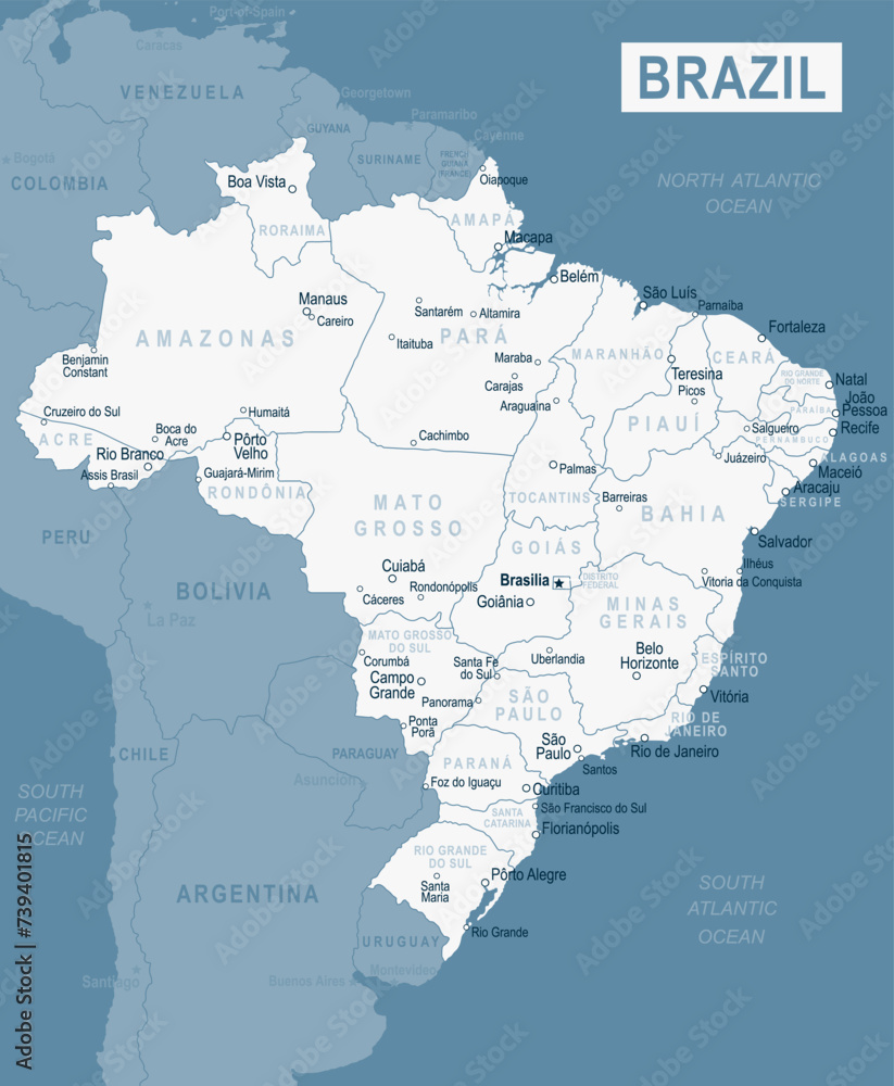 Brazil Map. Detailed Vector Illustration of Brazilian Map