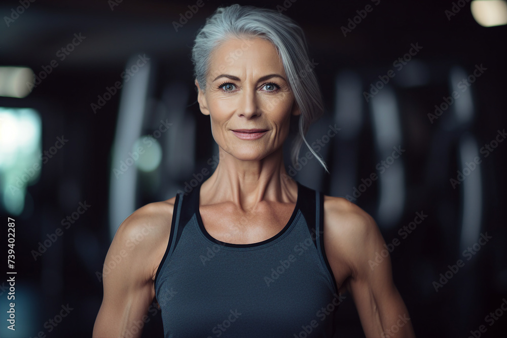 Mature people woman man practicing in spacious gym space active healthy way of life Generative AI picture