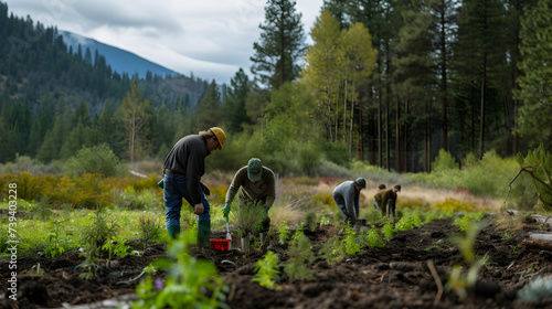 A partnership between a national forest service and a non-profit organization launching a reforestation initiative that involves planting native species to restore natural habitats.