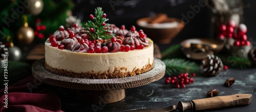 Delicious homemade cranberry cake with fresh cran toppings for festive celebration photo