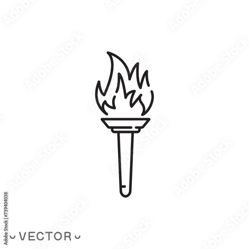 torch icon, thin line symbol isolated on white background, editable stroke eps 10 vector illustration