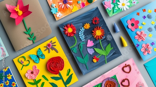 A collage of finished Father's Day and Mother's Day cards displayed against a neutral background, emphasizing the diversity of creative expressions in high-definition
