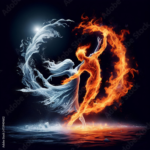 dance of fire and flame isolated on black background