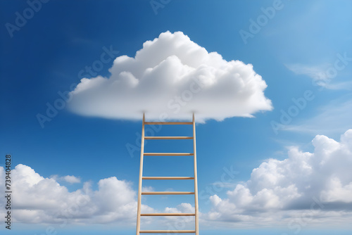Realistic photo of a genuine cloud floating above a charming ladder  minimalist style  set against a simple background. Generative AI