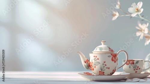 A heartwarming Mother's Day card with a charming teapot and cup design, evoking warmth and sentiment against a clean white background, captured in high-definition
