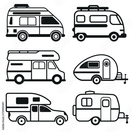 minimal vector camper icon collection