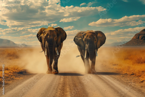 elephants walking through the savanna during the day