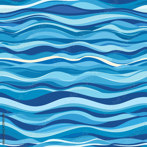 Water waves seamless pattern, vector curve lines abstract repeat tiling background, blue colored rhythmic waves, vector graphic