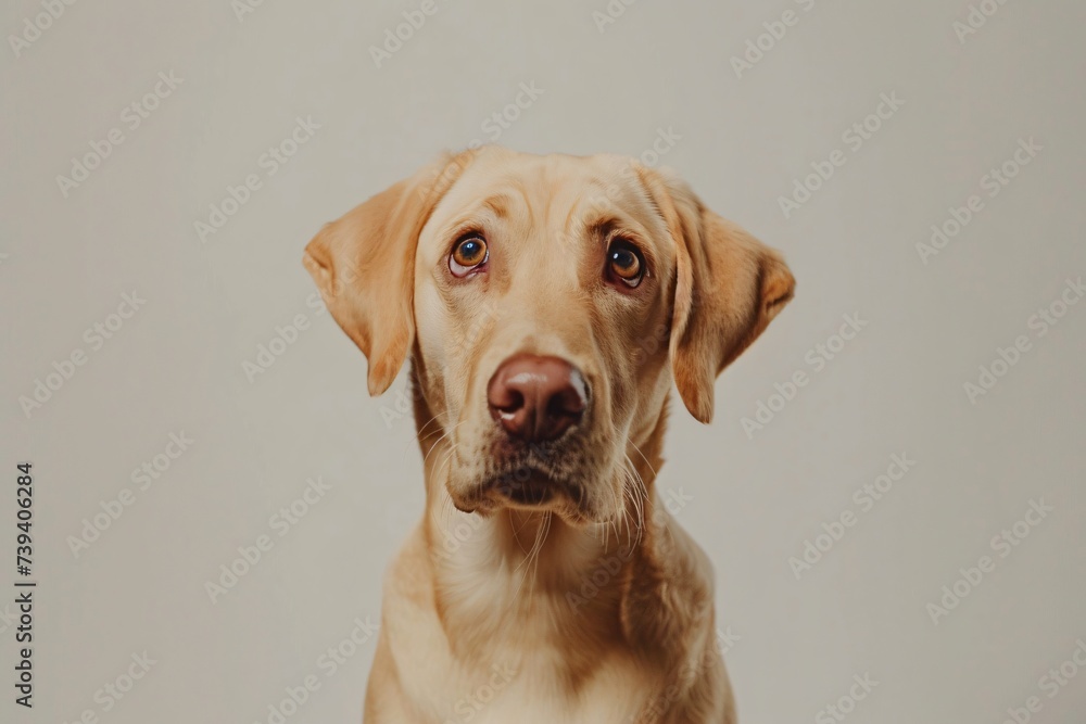 Canine suddenly pausing with a surprised glance against a straightforward solid background Canine suddenly pausing with a surprised glance against a straightforward solid background
