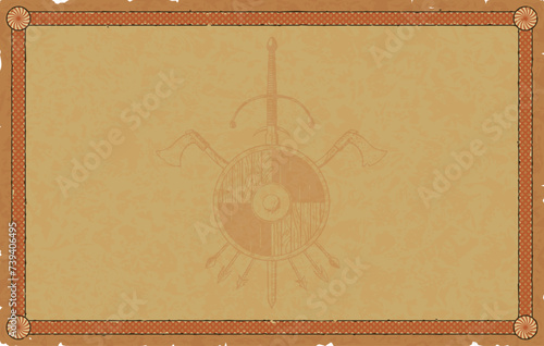 Wide Medieval Fantasy Parchment with Viking Frame and Coat of Arms