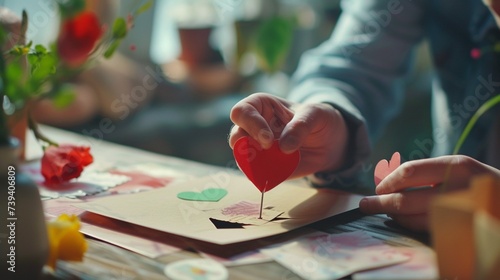 The image of a DIY crafting session with a focus on assembling handmade Father's Day and Mother's Day cards, showcasing the attention to detail and care put into each creation, in vivid