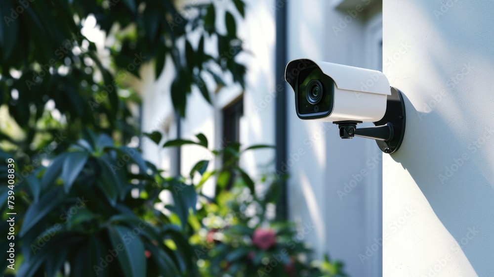 Closeup security camera on the wall of the house outside Closeup security camera on the wall of the house outside
