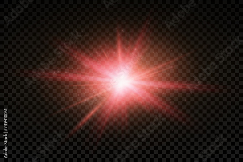 Set of realistic vector red stars png. Set of vector suns png. Red flares with highlights.	