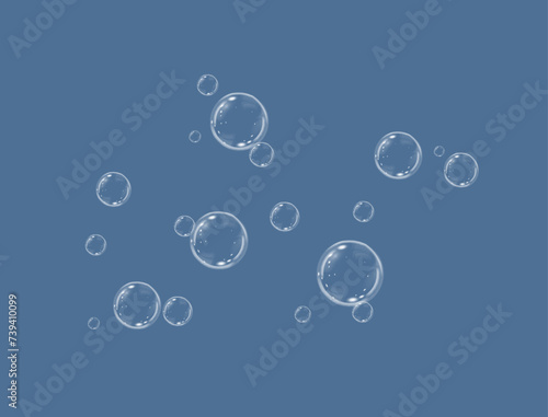 Realistic soap vector bubbles png isolated on transparent background. The effect of falling and flying bubbles. Glass bubble effect. 