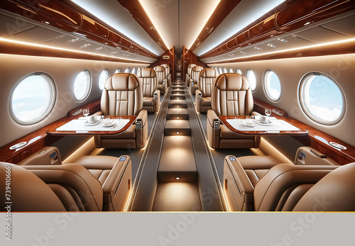 Luxury Jet Interior: Exclusive Views and Opulent Comfort, First-Class Experience: A Peek into Luxury Air Travel, Luxury Jet Interior Showcase, Traveling in Style photo