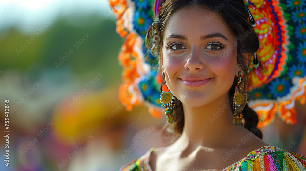 Portrait of a Mexican young woman in traditional clothing with copy space Portrait of a Mexican young woman in traditional clothing with copy space