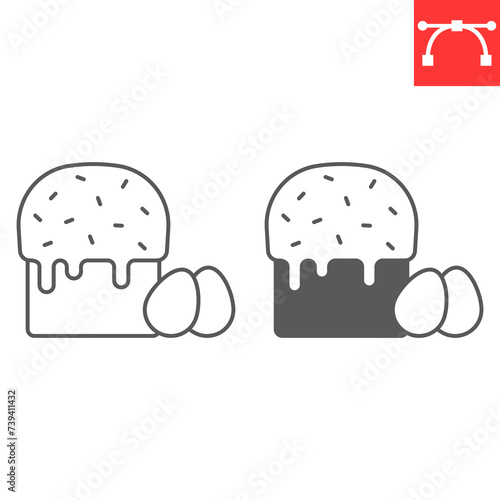 Easter cake line and glyph icon, food and holiday, panettone with eggs vector icon, vector graphics, editable stroke outline sign, eps 10.