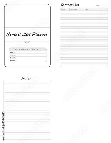 Editable Contact List Planner Kdp Interior printable template Design.