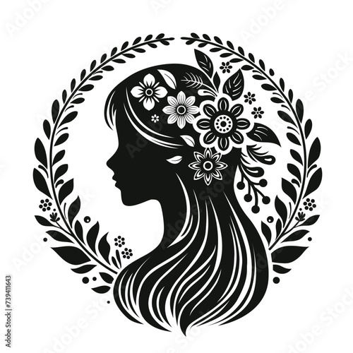 Silhouette of a girl in profile wearing a wreath