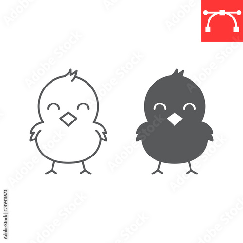 Chick line and glyph icon, Easter and animal, chicken vector icon, vector graphics, editable stroke outline sign, eps 10.