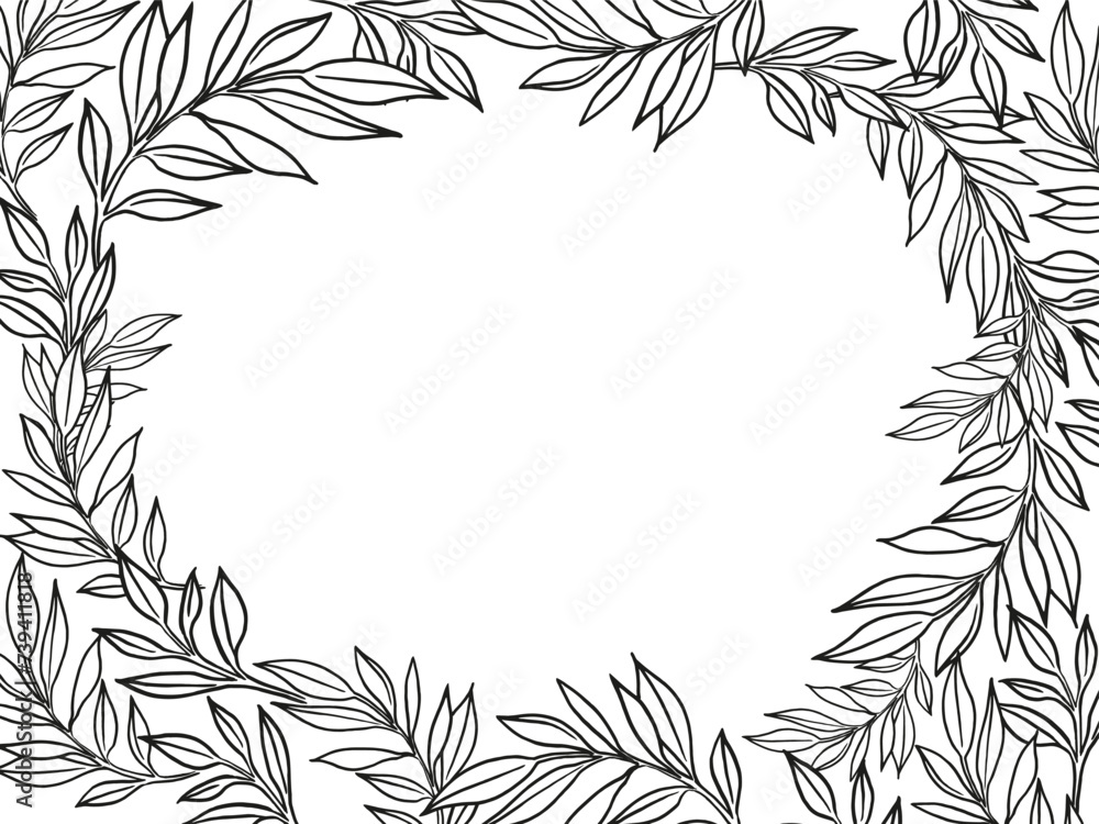 custom made wallpaper toronto digitalhand drawn frame with vector plants, brunch of flowers, sketch of leaves, herbs, grass, inked silhouette of leaves, monochrome illustration isolated on white background