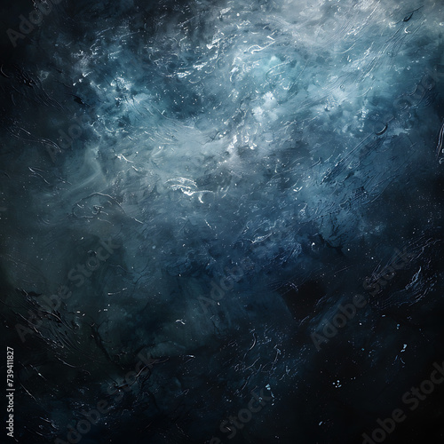 Shades of dark blue, black, and grey converge in a captivating display. Against a rough abstract background, bright lights and glow accentuate the color gradient 