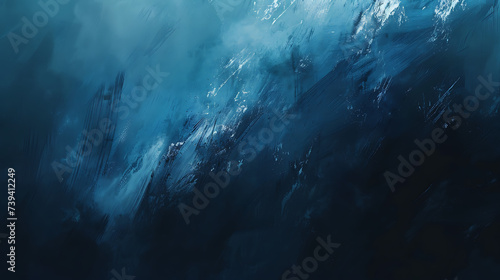 Shades of dark blue, black, and grey converge in a captivating display. Against a rough abstract background, bright lights and glow accentuate the color gradient 