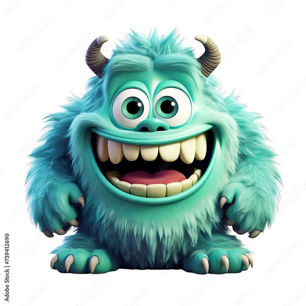 Funny 3d monster cartoon character, isolated on white or transparent background, png 