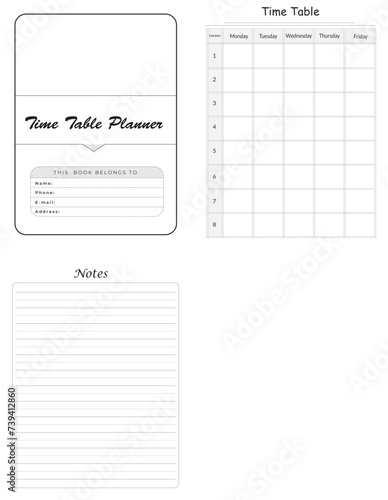 Editable Time Table Planner Kdp Interior printable template Design.