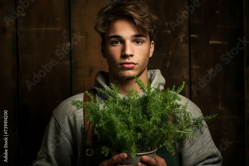 Generative AI technology picture of farmer person picking fresh harvest Earth day holiday nature protection