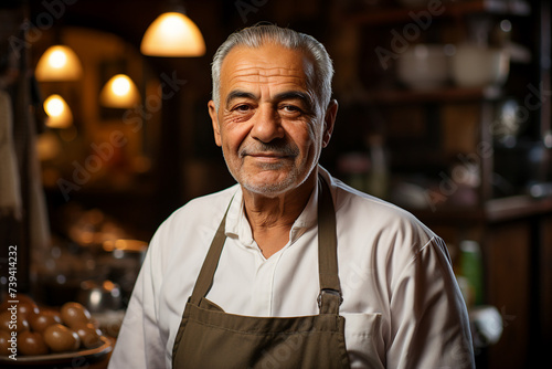 Nice handsome man in cafe created with generative AI technology