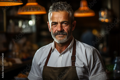 Generative AI technology image of handsome man cozy cafe indoors