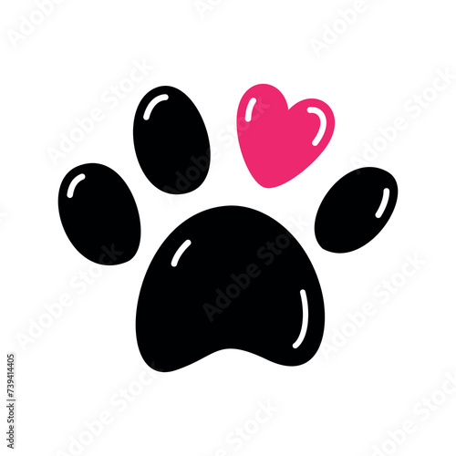 Paw print with heart icon. Vector illustration isolated on white background.