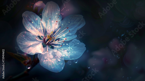 cherry blossom flower glowing in a dark background 