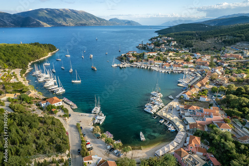 Aerial view of the picturesque Fiskardo village and port Kefalonia, Greece photo