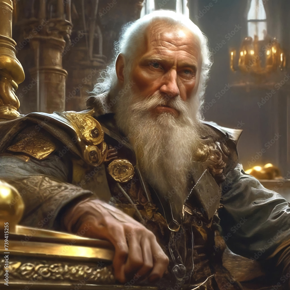 седой старик в замке сидит над золотом