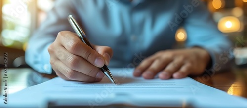 Businessman use elegant pen to signing contract