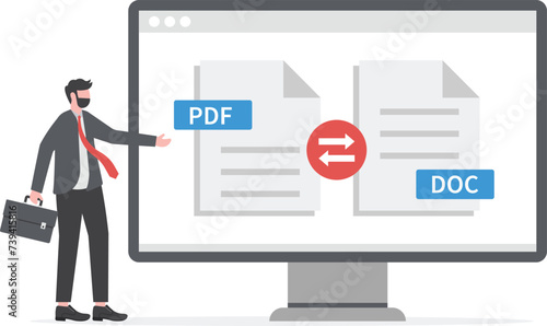 Pdf to doc convert illustration design concept. Illustration for websites,