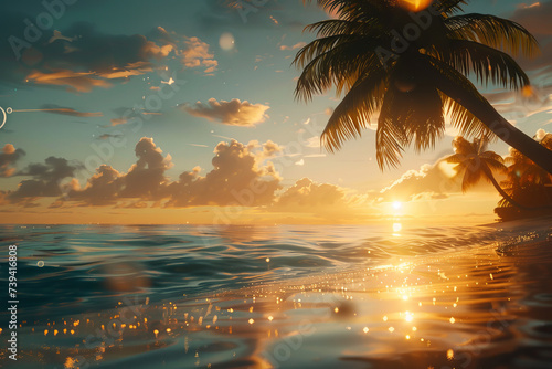 At sunset  a tropical island beach transforms into a breathtaking and idyllic scene  captivating with its beauty and tranquility