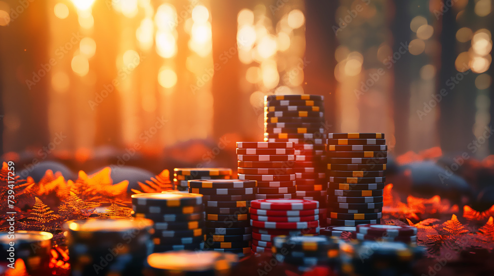 Close up of the casino chip at forest background, Illustration Close up of the casino chip at forest background, Illustration