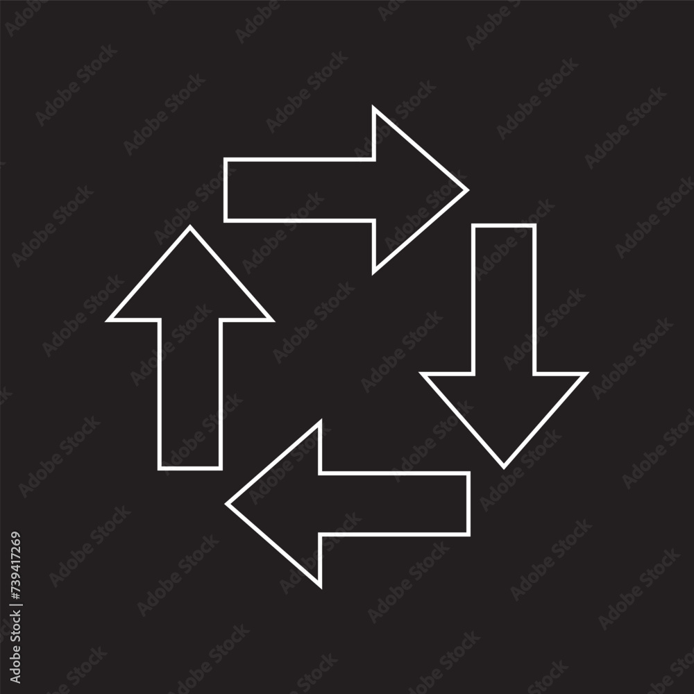 Arrows in different directions icon vector. Four Arrows icon sign symbol vector. Recycling vector icon illustration isolated on white background. EPS 10 Arrows in different directions icon vector. Four Arrows icon sign symbol vector. Recycling vector icon illustration isolated on white background. EPS 10
