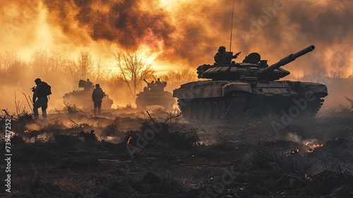 Tanks on battlefield photo