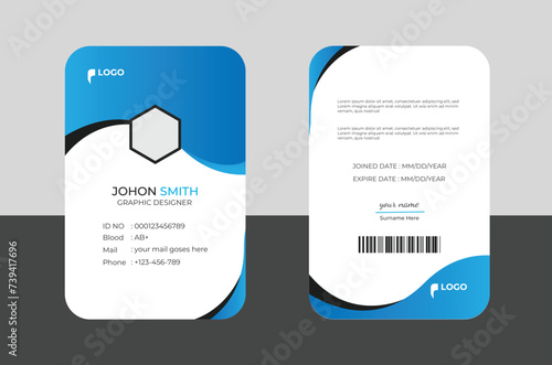 Modern Identity Employee Abstract professional, corporate office Id card design, Simple and Clean ID Card Design Template.