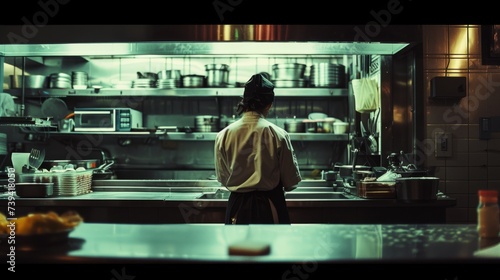 A Lone Chef Cooking In The Kitchen