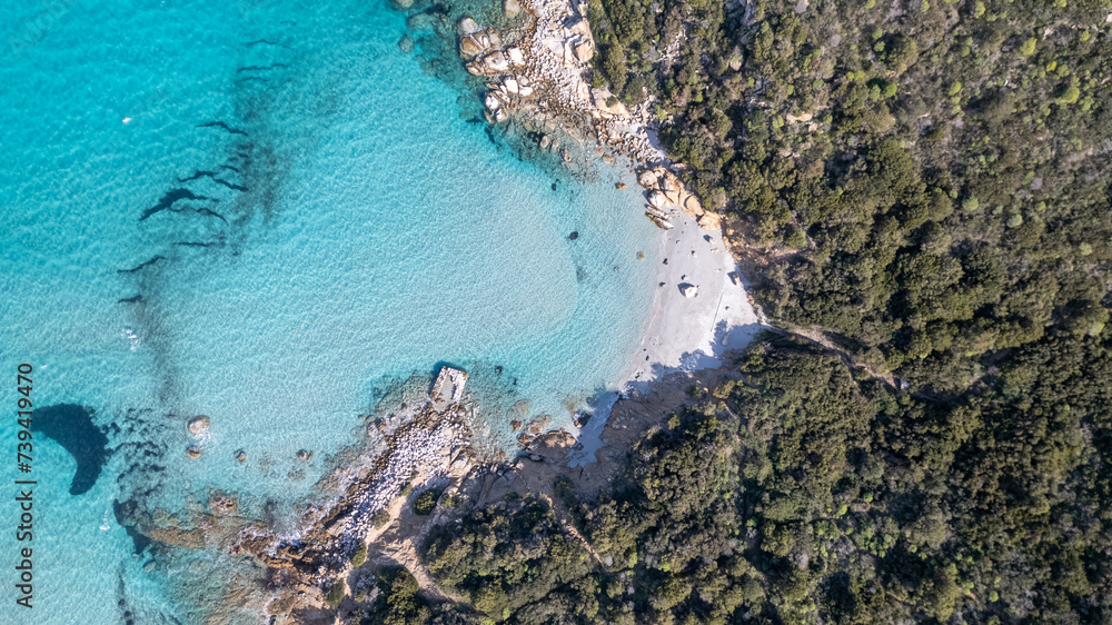 Aerial image of the sea of ​​Sardinia, Villasimius.
Crystal clear sea and clouds