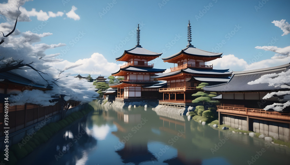 Obraz premium 3d rendering of beautiful Kiyomizu-dera Temple in Kyoto, Japan. Generative AI