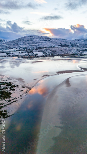 Aerial view of a snow covered Ardara in County Donegal - Ireland photo