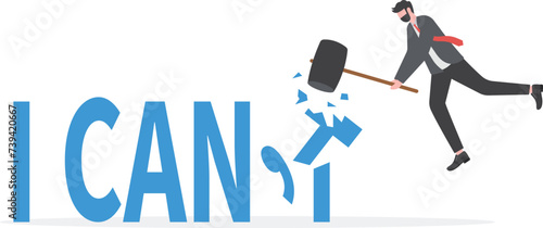 Businessman edit text "I can not" to "I can",inspirational concept vector illustration

